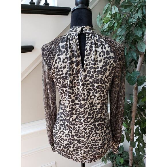 Fever Top Blouse XS Leopard Print Black & Beige Casual Mesh Sleeve Halter Neck - Picture 6 of 12